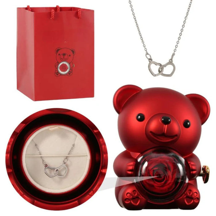 Personalized Rose Bear With Engraved Necklace Charm