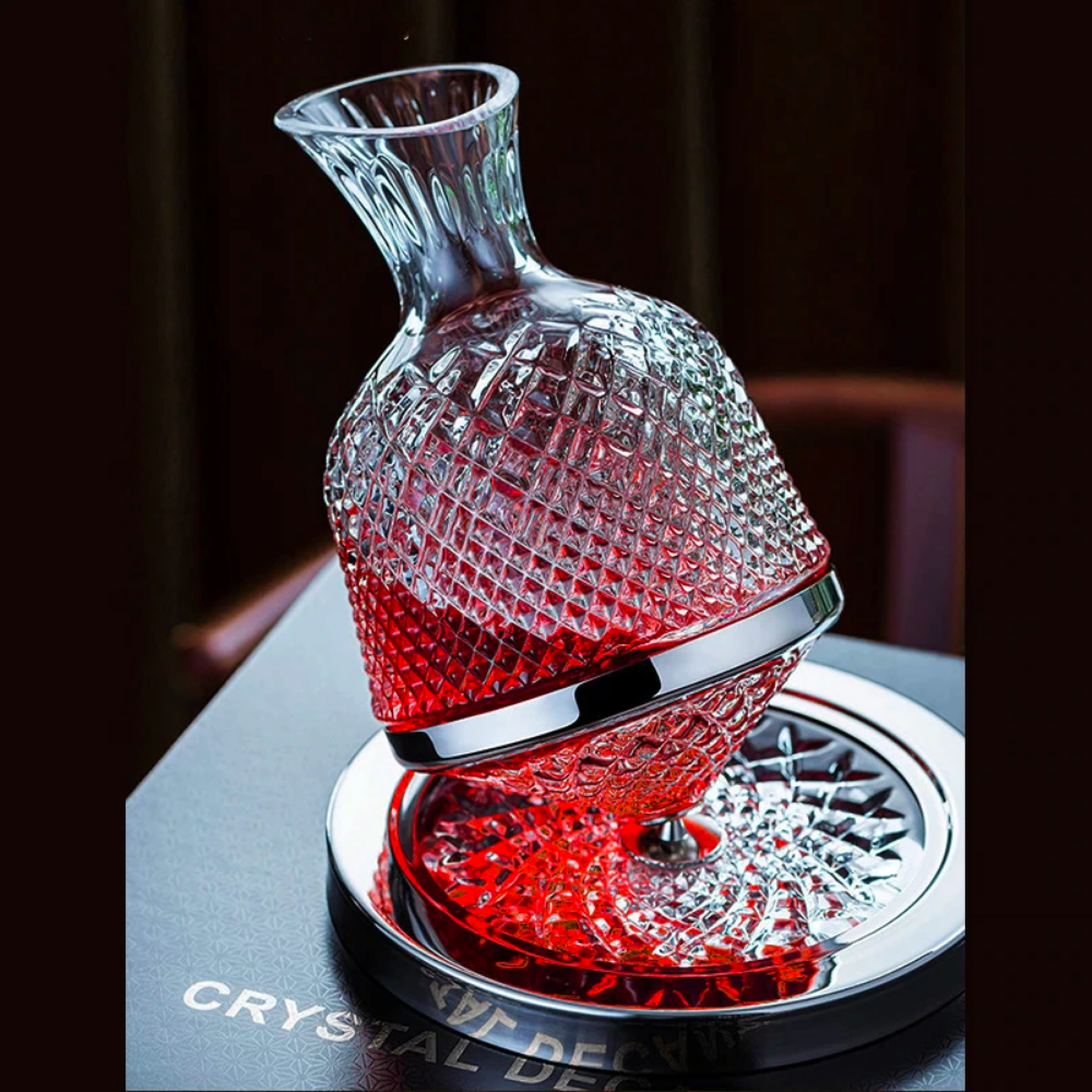 360° Rotating Crystal Wine Decanter with Tray