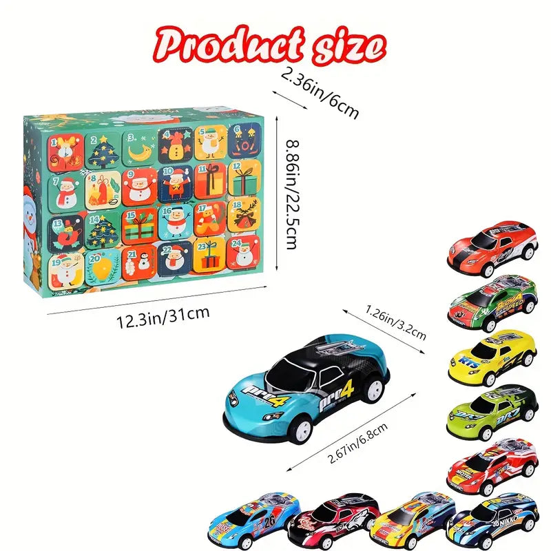 Christmas Advent Calendar Metal Pull Back Toy Cars Set