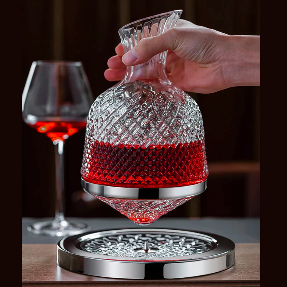 360° Rotating Crystal Wine Decanter with Tray