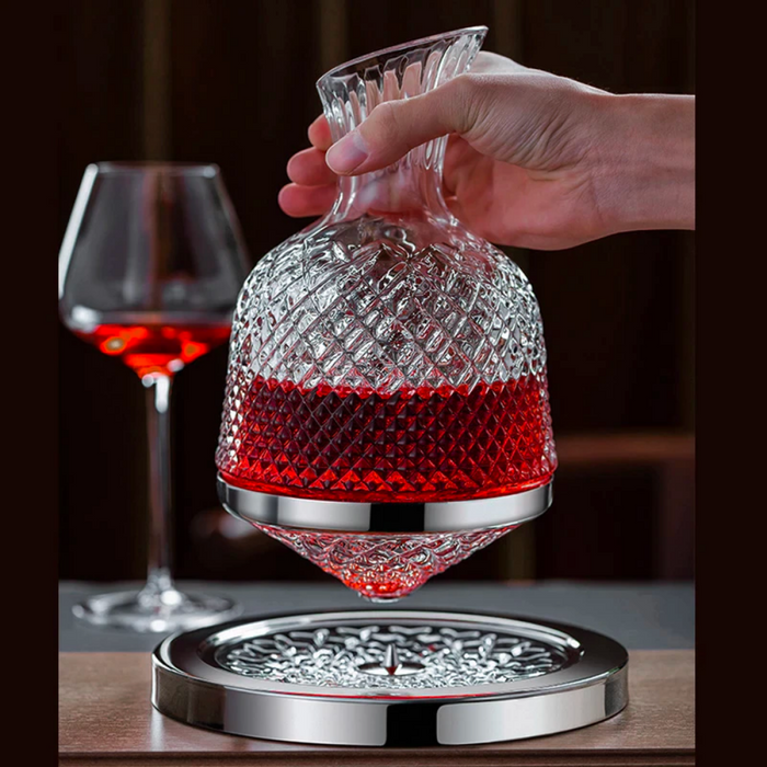 Crystal Beverage Decanter With 360° Rotating Tray