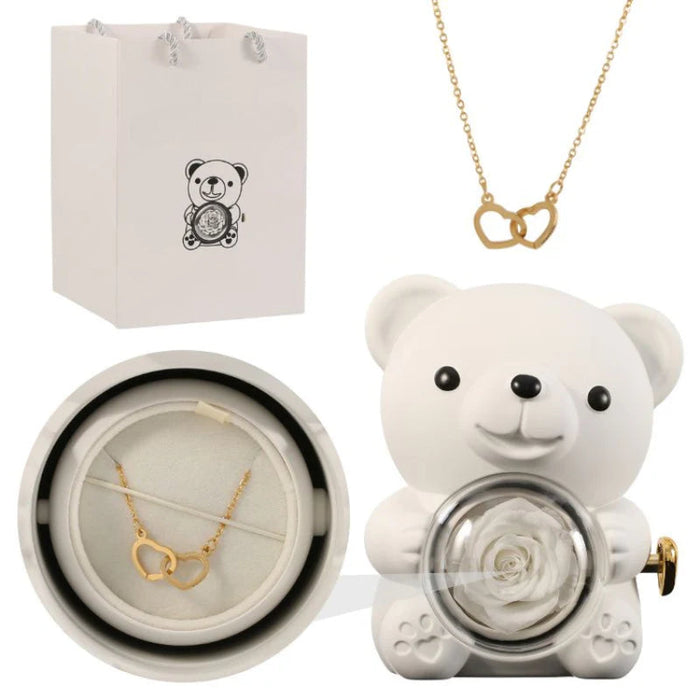 Personalized Rose Bear With Engraved Necklace Charm