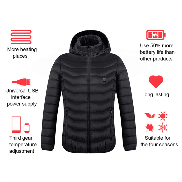 Electric Battery Heated Hooded Jacket  Waterproof Thermal Heating