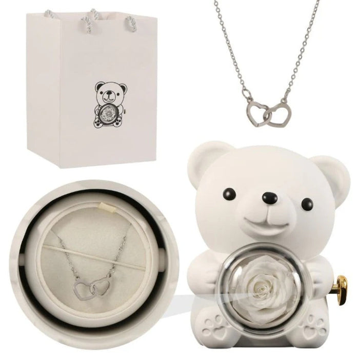 Personalized Rose Bear With Engraved Necklace Charm