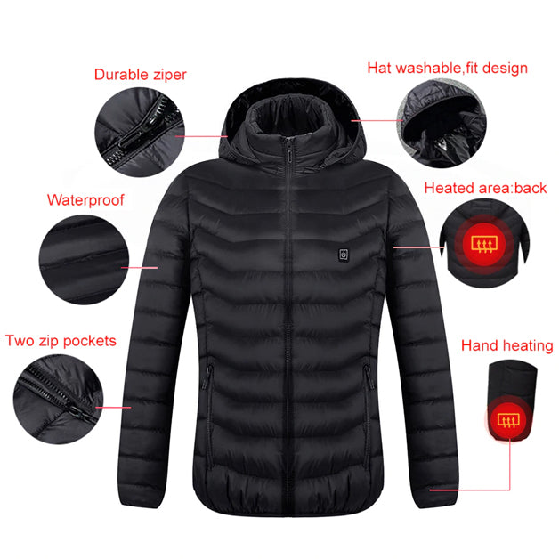 Electric Battery Heated Hooded Jacket  Waterproof Thermal Heating