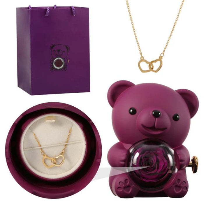 Personalized Rose Bear With Engraved Necklace Charm