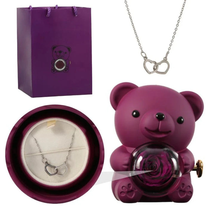 Personalized Rose Bear With Engraved Necklace Charm