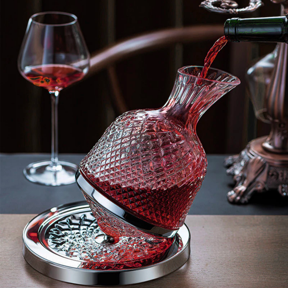 360° Rotating Crystal Wine Decanter with Tray