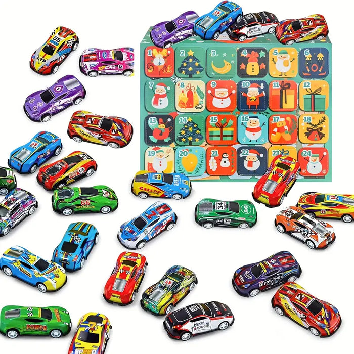 Christmas Advent Calendar Metal Pull Back Toy Cars Set