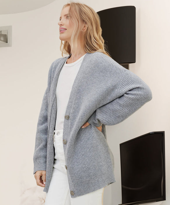 Sophisticated Loose Fit Cardigan with Striped Sleeves