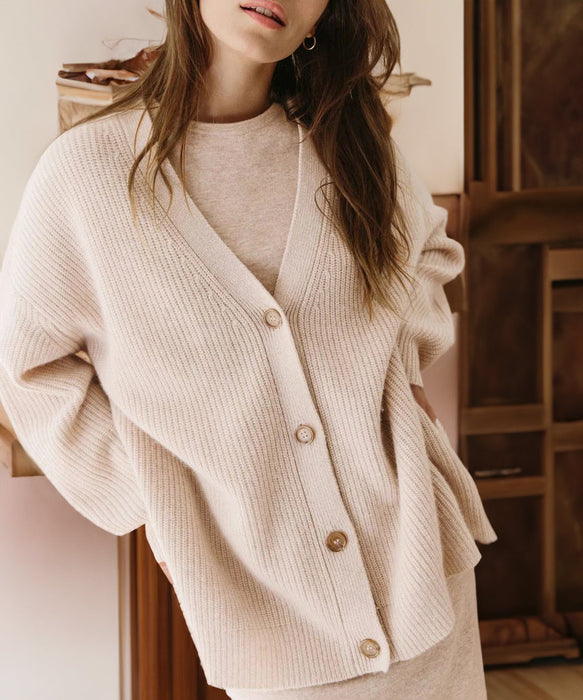 Sophisticated Loose Fit Cardigan with Striped Sleeves