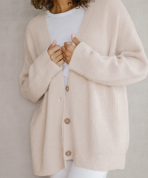 Sophisticated Loose Fit Cardigan with Striped Sleeves