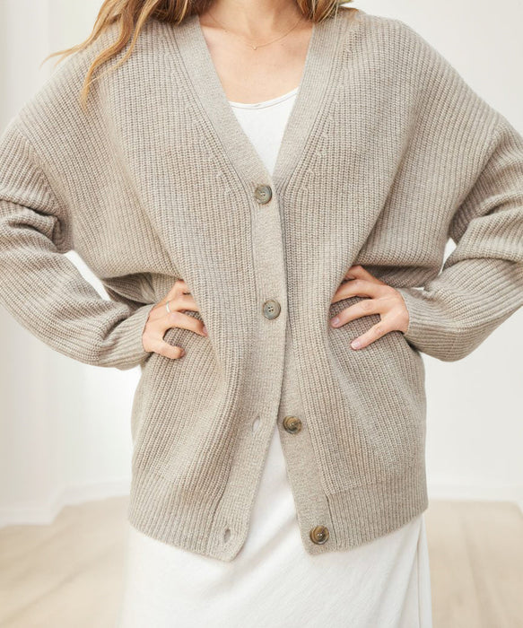 Sophisticated Loose Fit Cardigan with Striped Sleeves