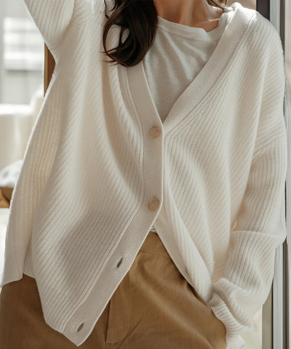 Sophisticated Loose Fit Cardigan with Striped Sleeves