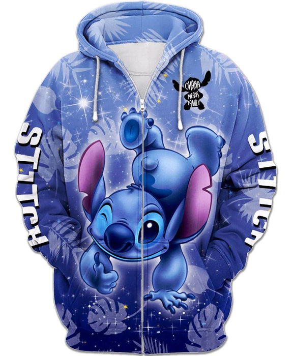 Cartoony Print Zip Up Hoodie