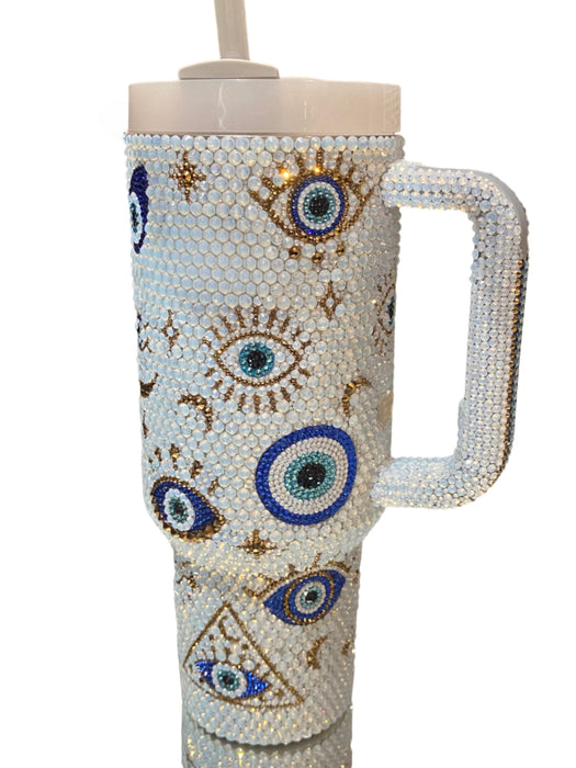 40 Oz Opal Crystal Embellished Tumbler With Handle