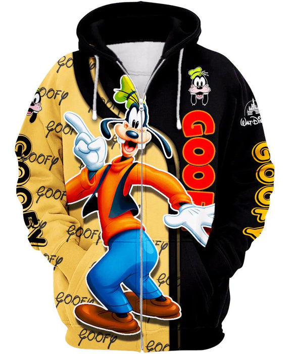 Goofy Character Printed Zip Up Hoodie