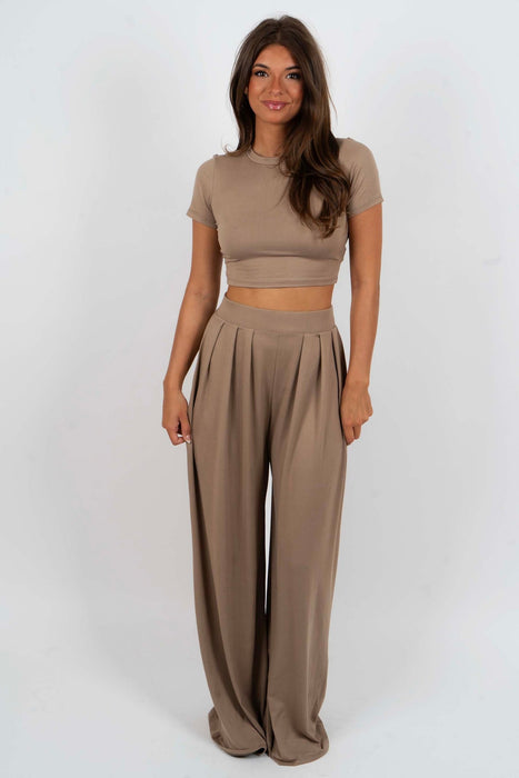 Knit Crop Top And Palazzo Pant Set