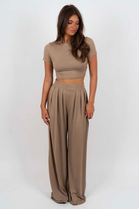 Knit Crop Top And Palazzo Pant Set