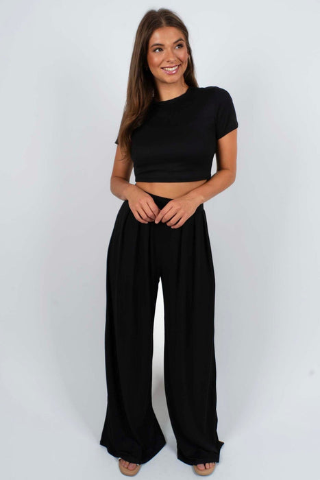 Knit Crop Top And Palazzo Pant Set