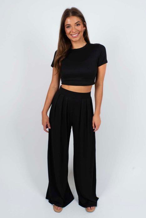 Knit Crop Top And Palazzo Pant Set