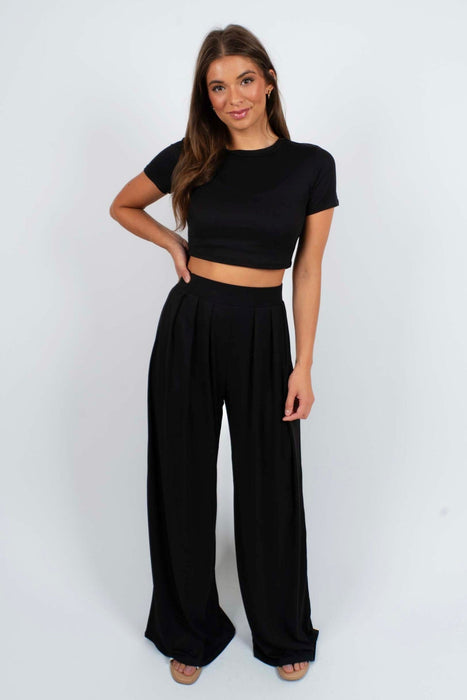 Knit Crop Top And Palazzo Pant Set