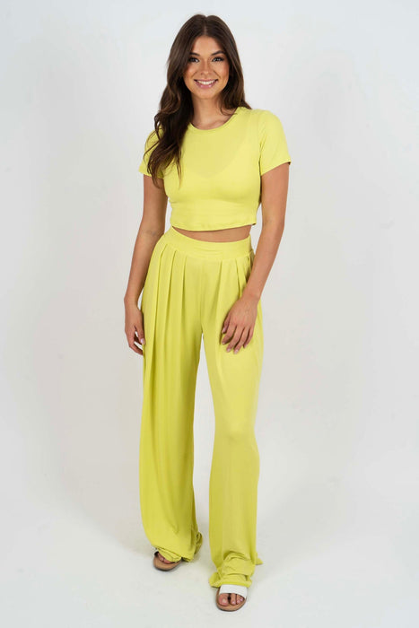 Knit Crop Top And Palazzo Pant Set