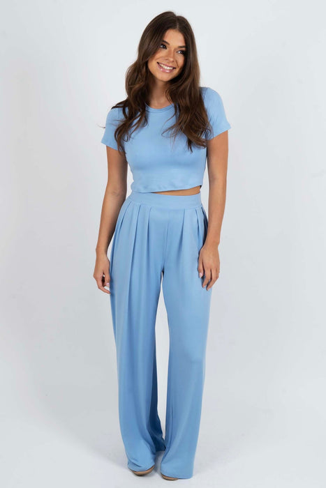 Knit Crop Top And Palazzo Pant Set