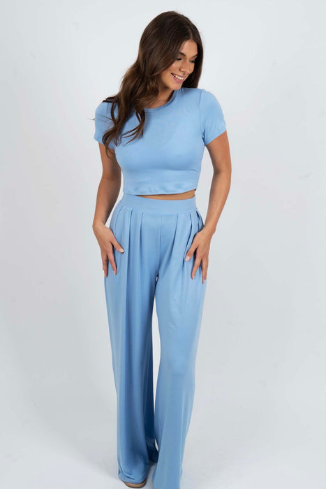 Knit Crop Top And Palazzo Pant Set