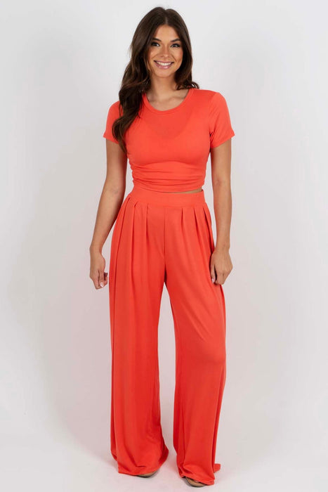 Knit Crop Top And Palazzo Pant Set