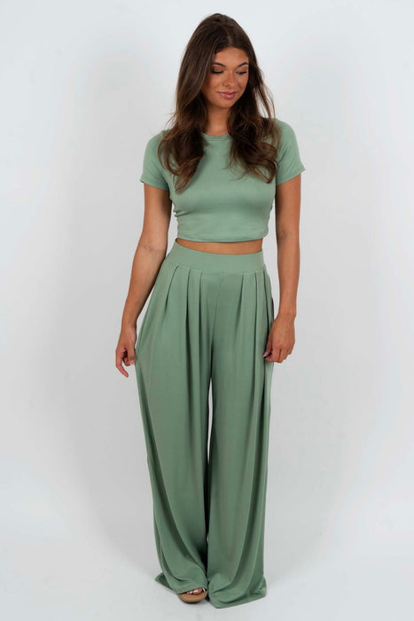 Knit Crop Top And Palazzo Pant Set