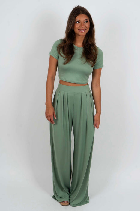 Knit Crop Top And Palazzo Pant Set