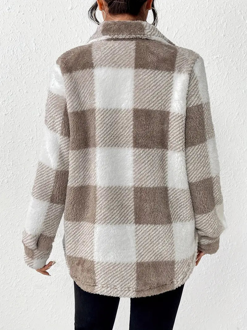 Classic Comfy Long Sleeve Plaid Pattern Jacket