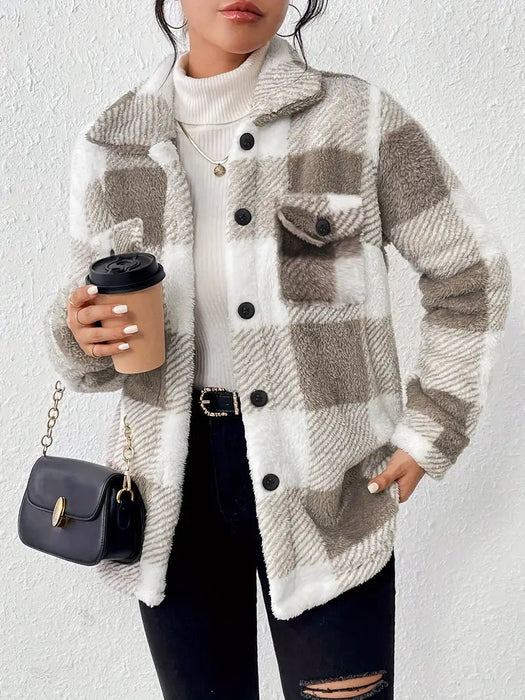 Versatile Plaid Pattern Long Sleeve Jacket