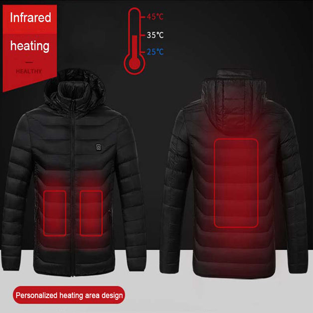 Electric Battery Heated Hooded Jacket  Waterproof Thermal Heating