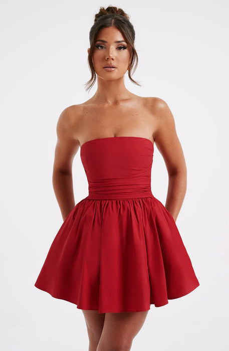 Strapless Corset Mini Dress With Flared Skirt