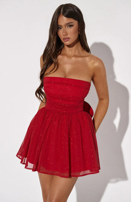 Strapless Corset Mini Dress With Flared Skirt