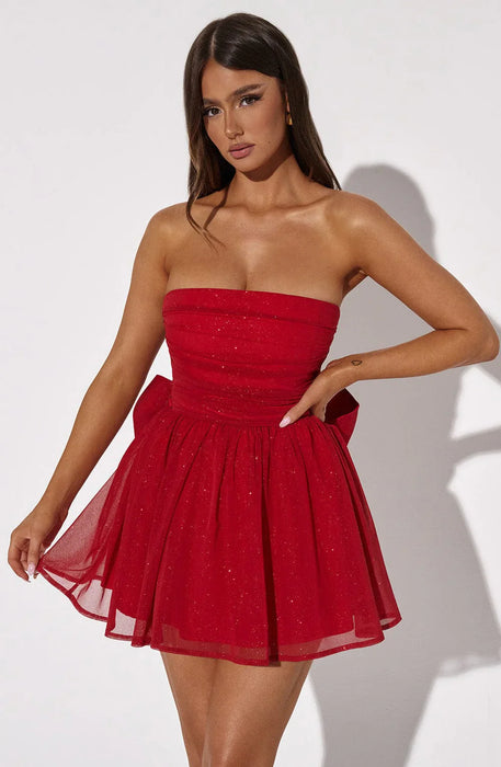 Strapless Corset Mini Dress With Flared Skirt