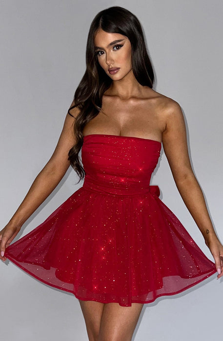 Strapless Corset Mini Dress With Flared Skirt