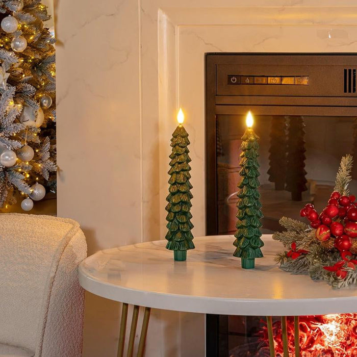 Flameless Pine Tree Candles Set With Remote Control