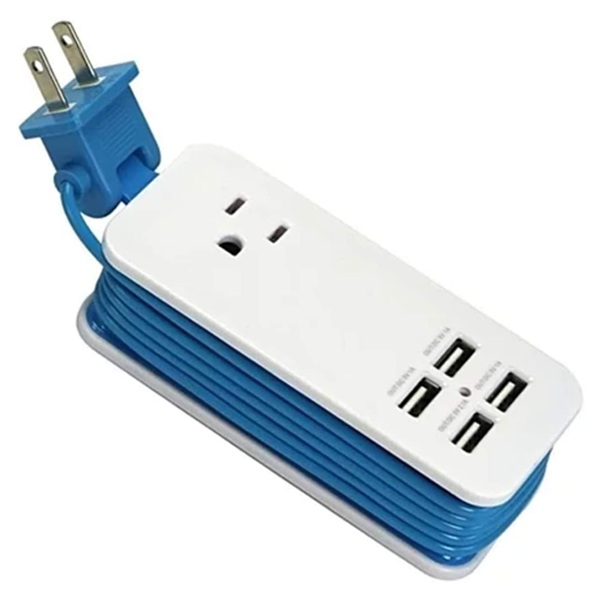 Portable Charging Station with 4 USB ports - Universal Power Socket & 1.5m Long Cord - Best for Travelling