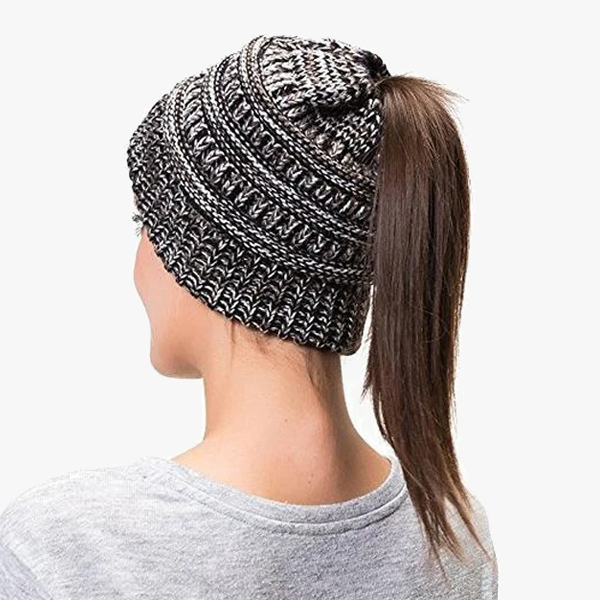 Ponytail Beanie Messy Bun Women's Beanie Solid Ribbed Hat Cap