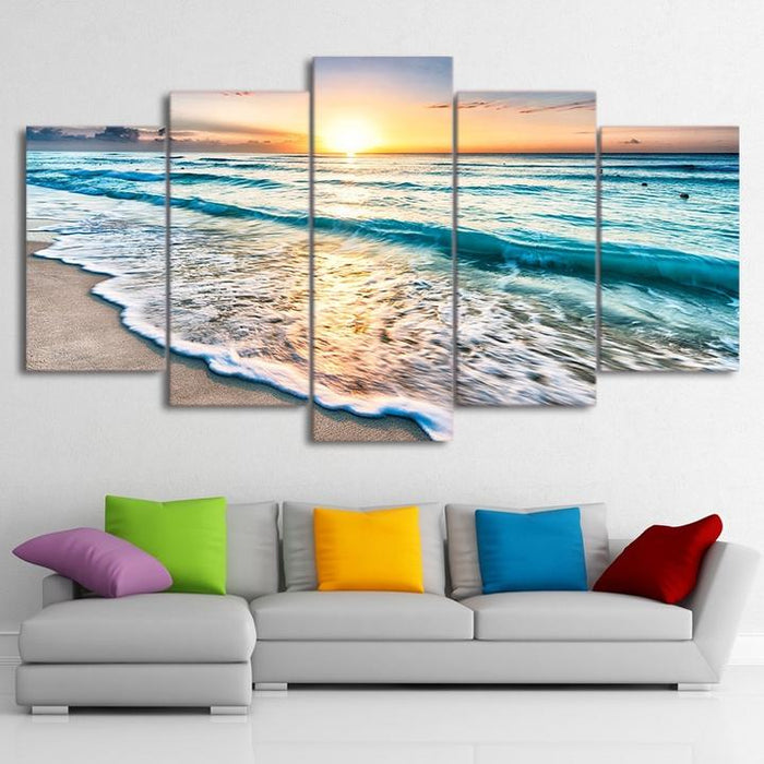 Sunset Beach 5 Piece HD Multi Panel Canvas Wall Art Frame