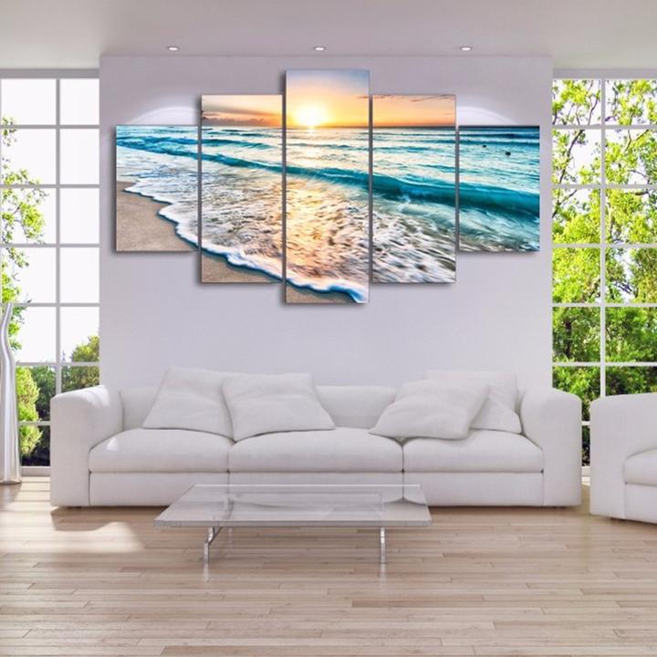 Sunset Beach 5 Piece HD Multi Panel Canvas Wall Art Frame