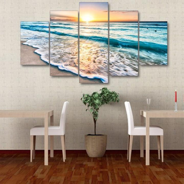 Sunset Beach 5 Piece HD Multi Panel Canvas Wall Art Frame