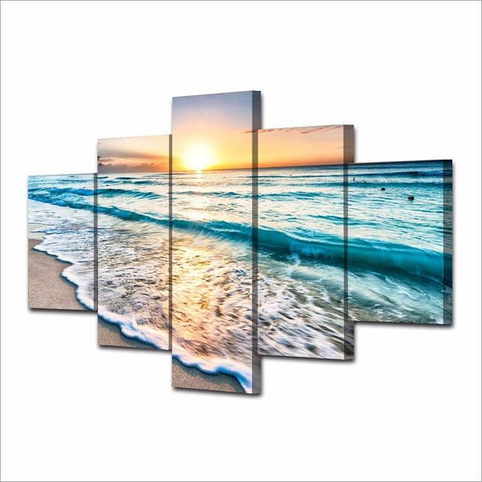 Sunset Beach 5 Piece HD Multi Panel Canvas Wall Art Frame