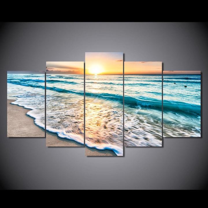 Sunset Beach 5 Piece HD Multi Panel Canvas Wall Art Frame