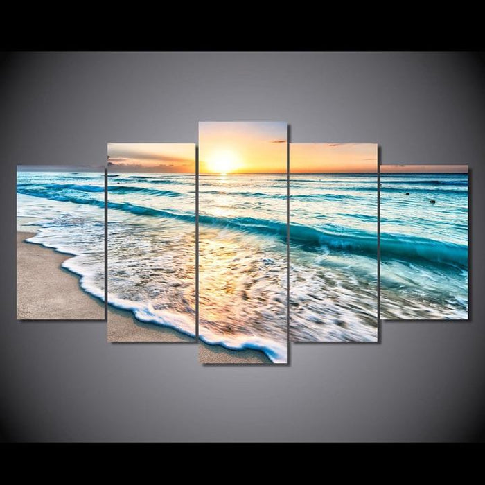 Sunset Beach 5 Piece HD Multi Panel Canvas Wall Art Frame